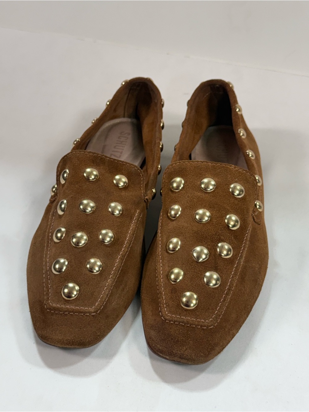 SCHUTZ Brown Suede LAURIE Studded Loafers size 10 - Picture 6 of 8